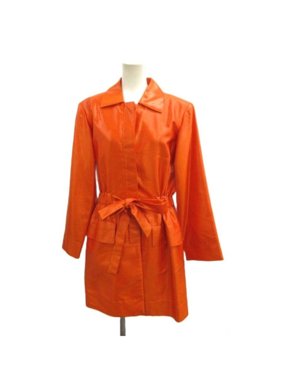 Saint Laurent Rive Gauche Soutien Collar Coat Orange Gathered 38